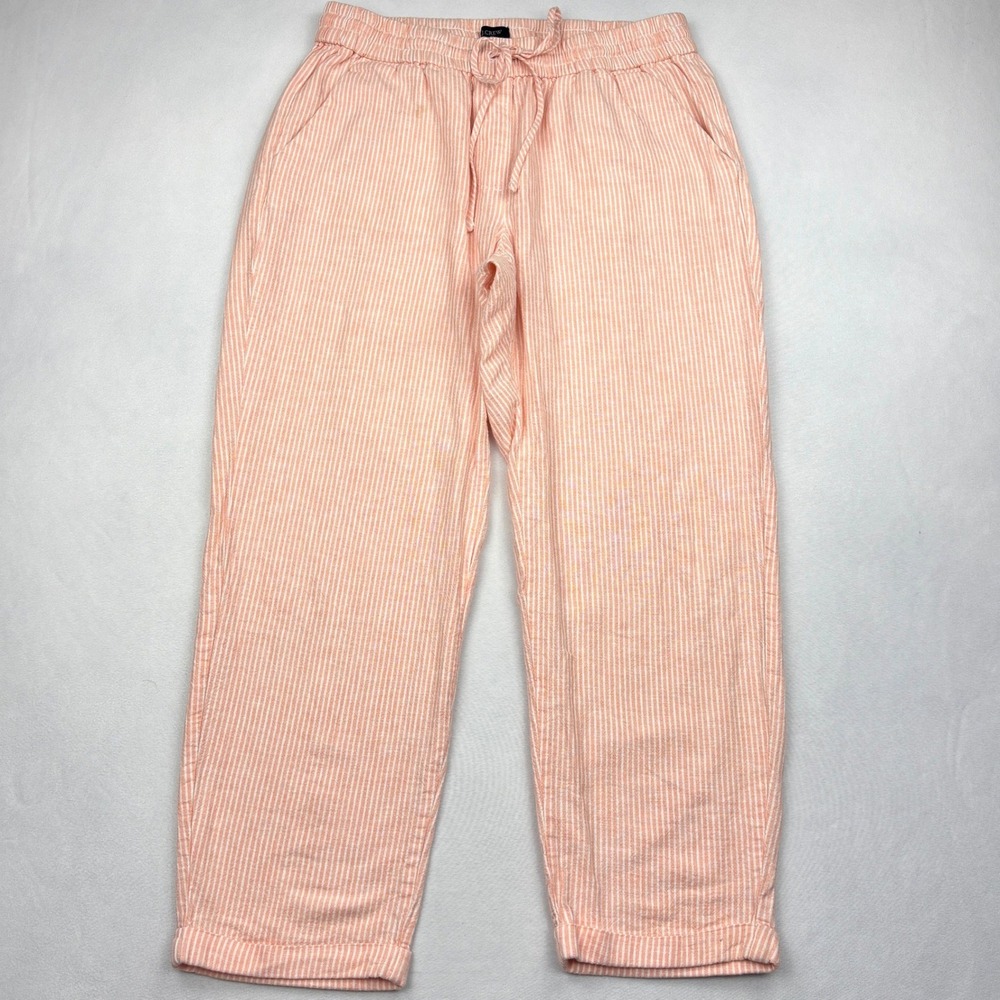 JCrew Womens 8 Peach White Striped Linen Cotton Seaside Cropped Pants AY192 8